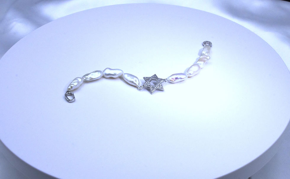 Miniatura: JCp 226B Baroque white pearl Bracelet with Star of Daivd