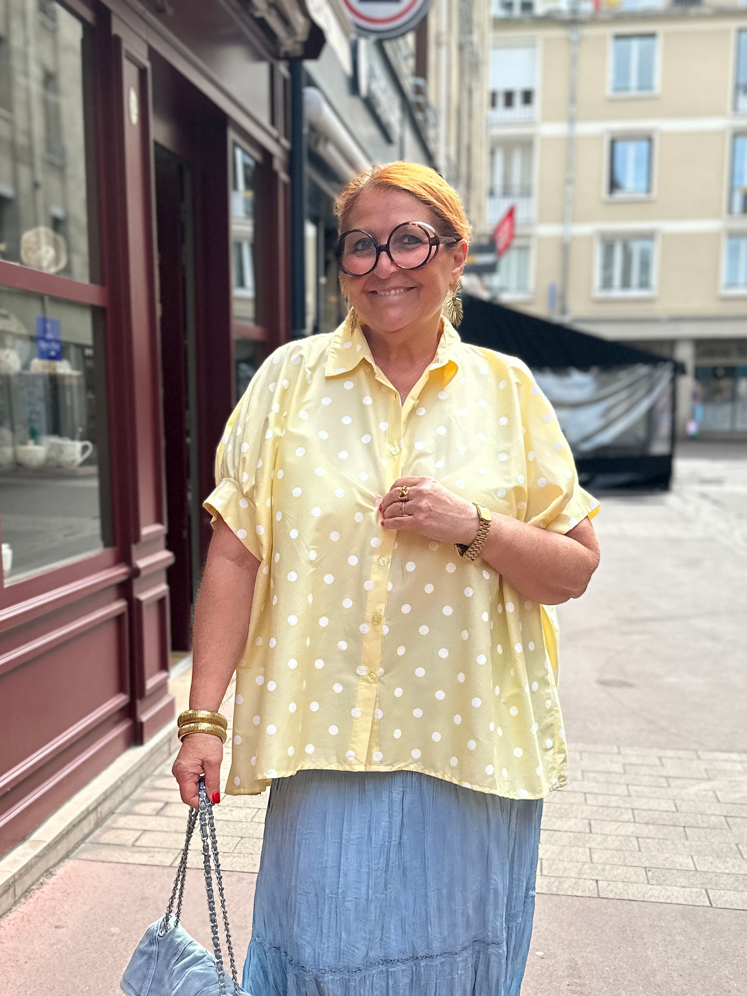 Chemise oversize pois jaune