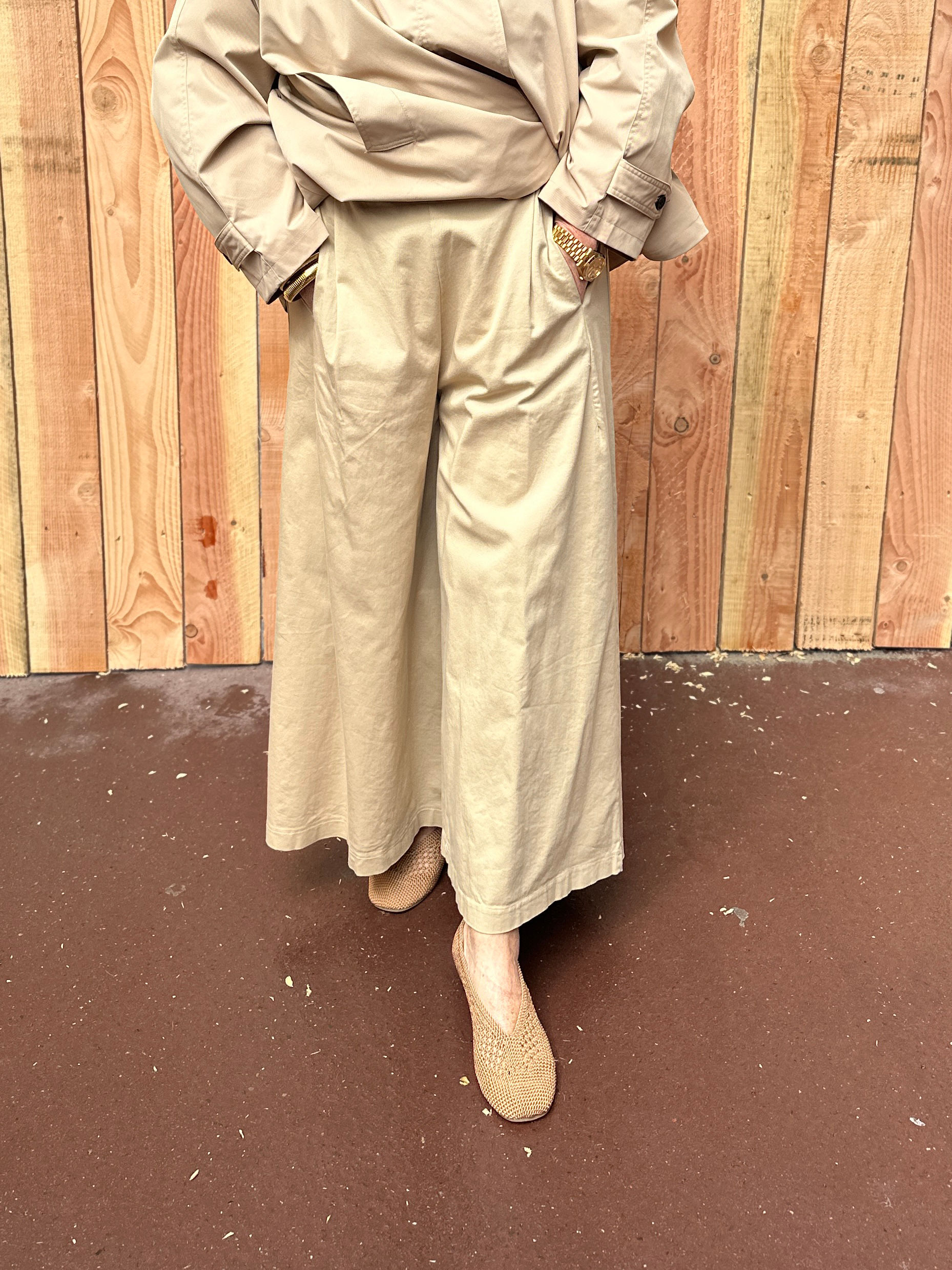 Pantalon large toile beige