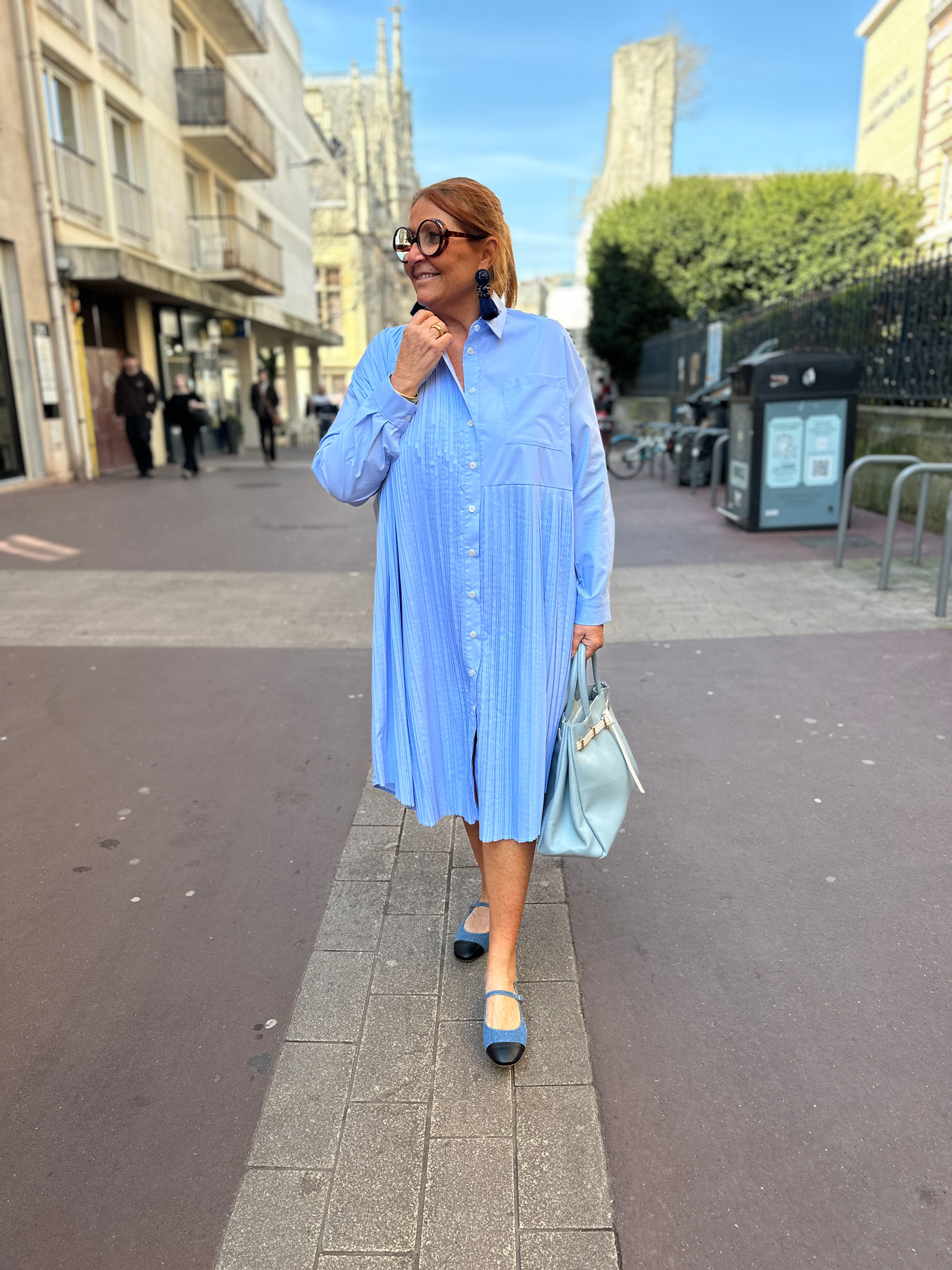 Robe chemise plissée ciel