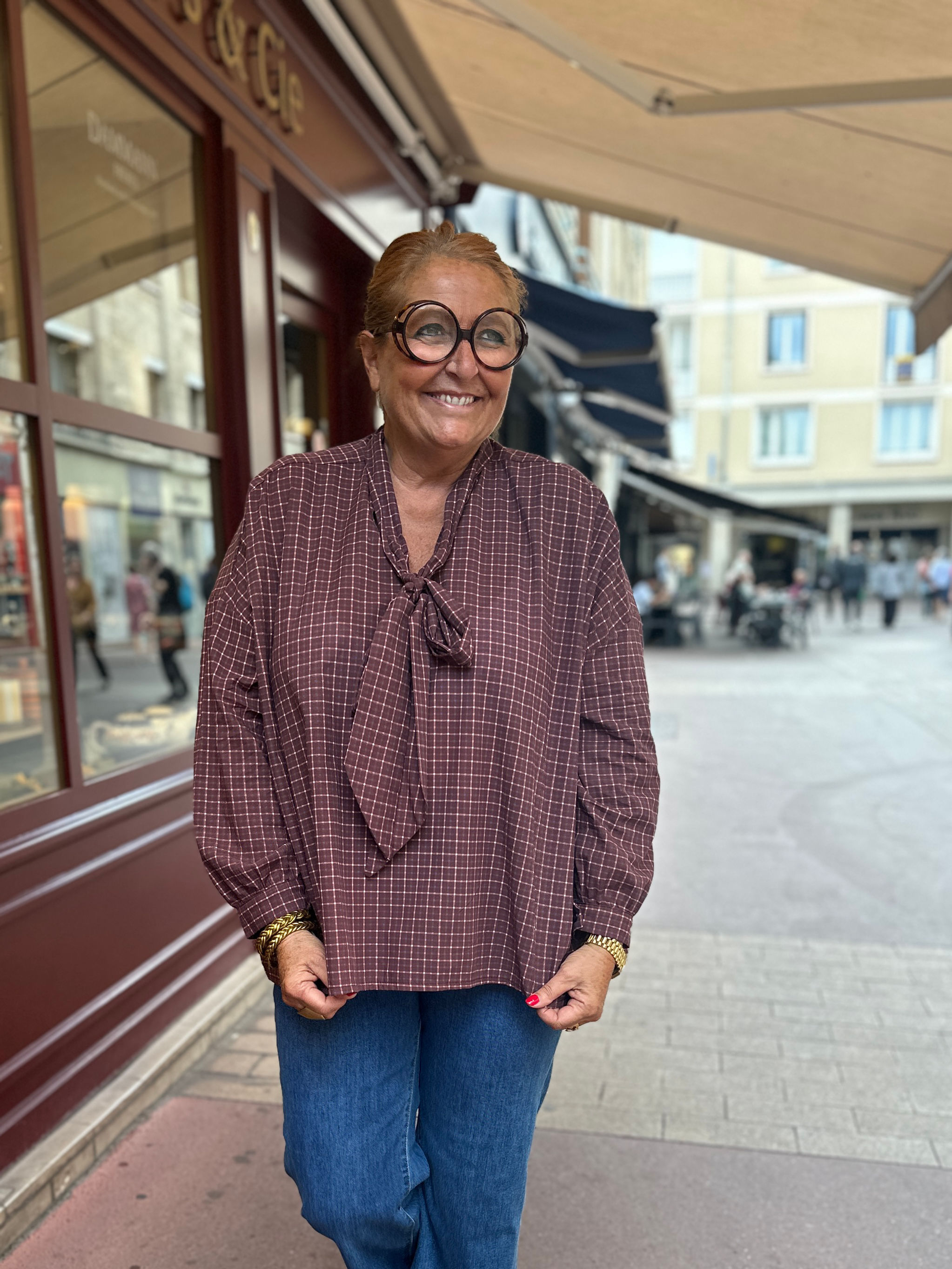 Blouse lavallière Caro bordeaux 