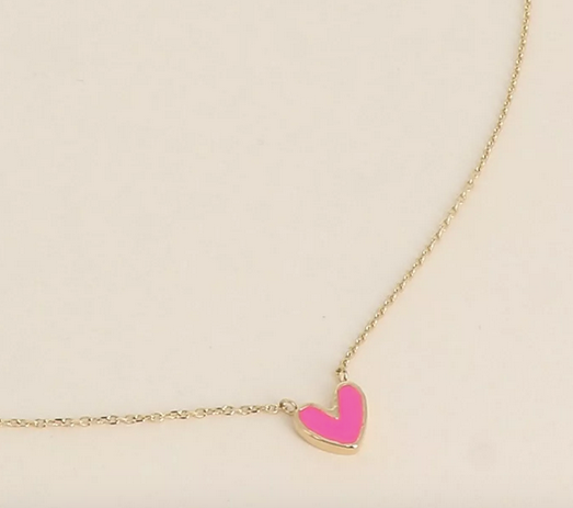 Collier - petit pendentif coeur en émail coloré
