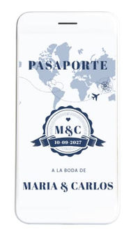Invitación Digital Web Interactiva de boda  |  Pasaporte azul- Modelo 5 | Acolores Design