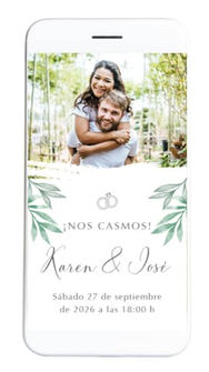 Invitación Digital Web Interactiva de boda  | Modelo 32 fotos ramas verde | Acolores Design