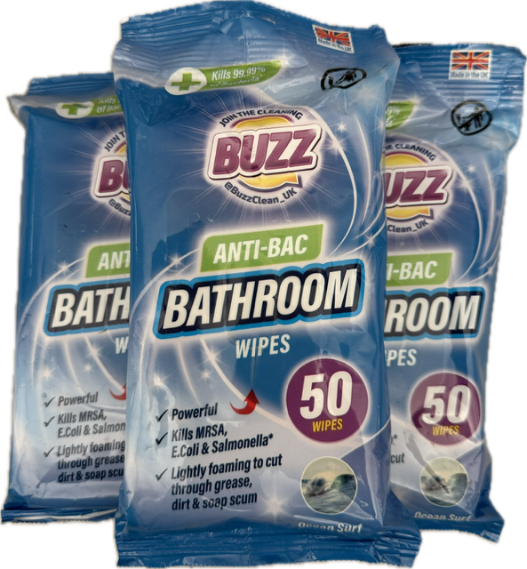 Buzz Antibacterial Bathroom Wipes (Pack of 50)