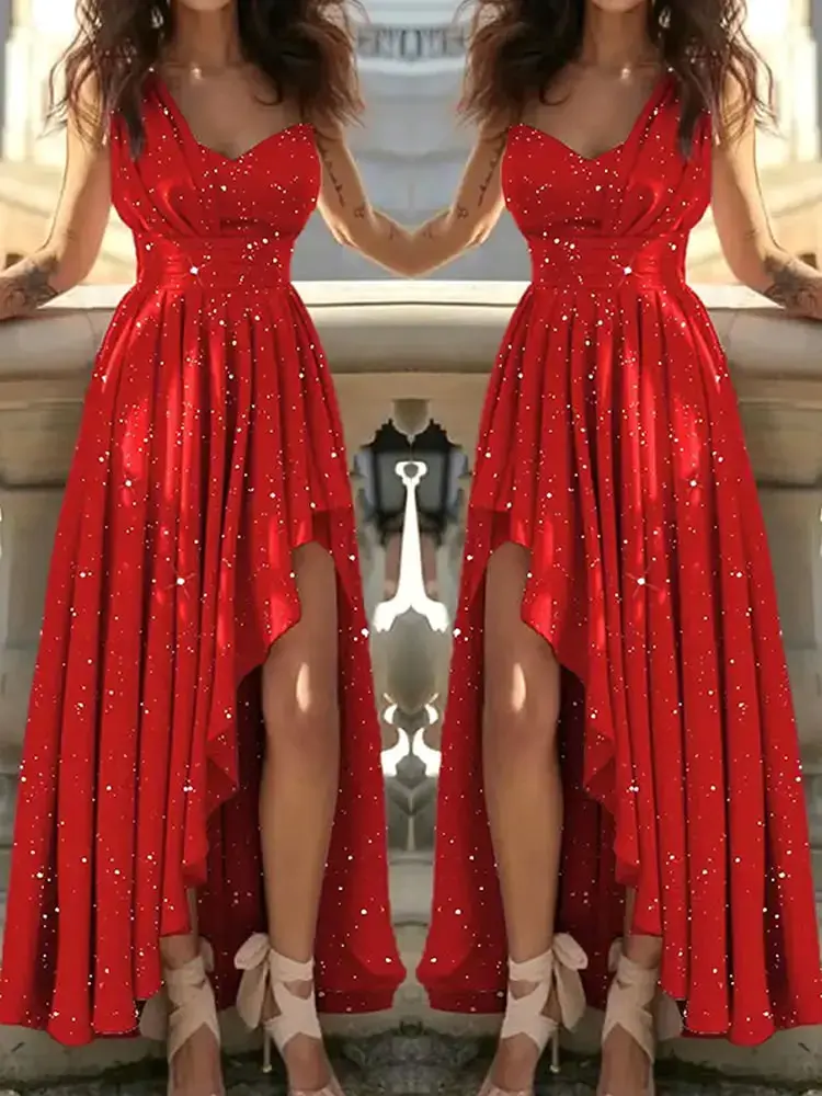 Women Evening Dresses Sexy Elegant Red Cocktail Party Chic Gala Graduation Luxur