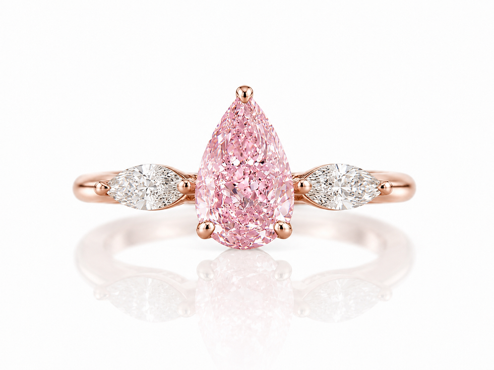 Miniature : Bloom Ring with pear-shaped pink diamond and marquise side stones