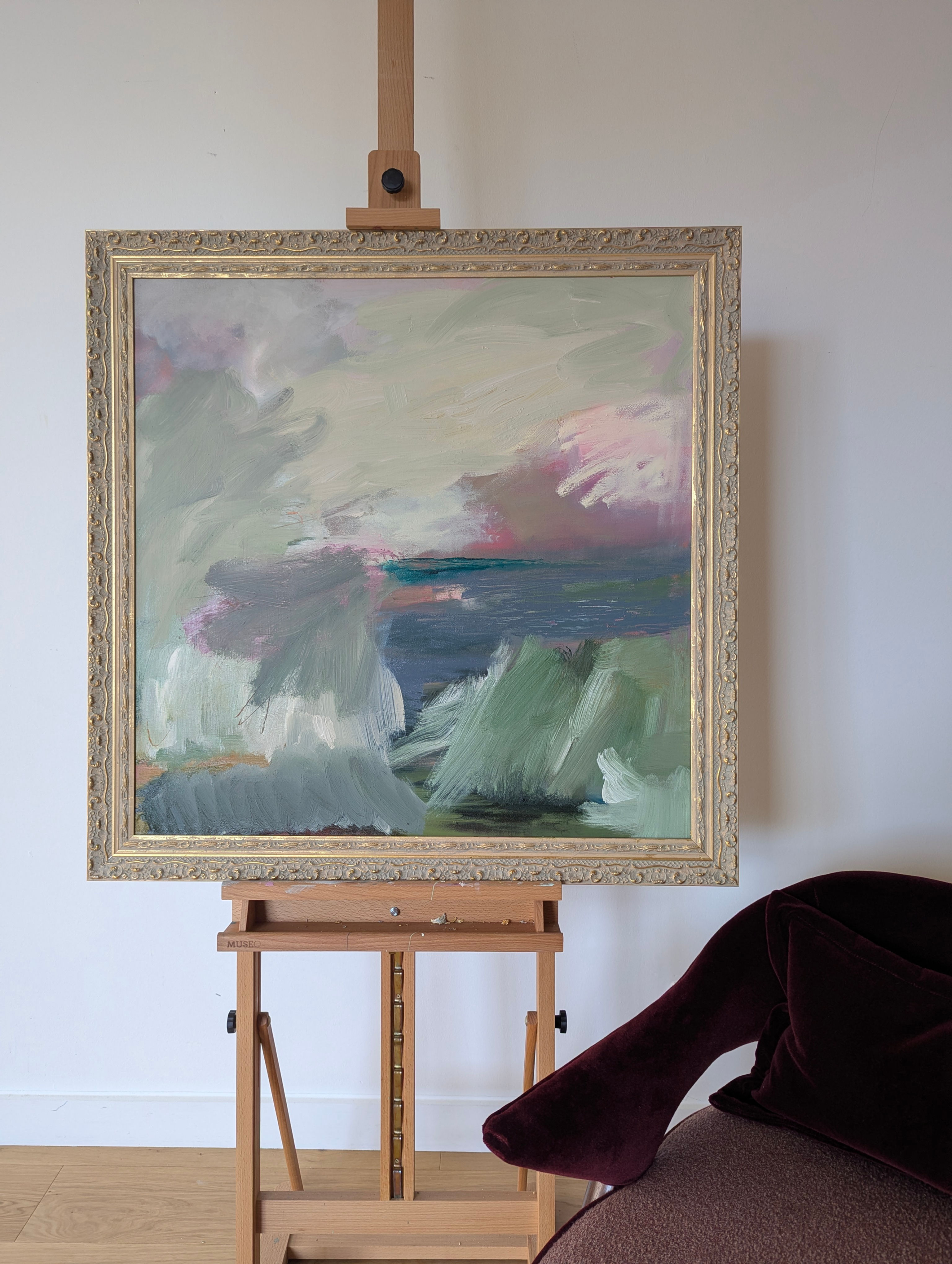 Green, swift upsurges, North Atlantic Flux - Framed oil on linen (80x80cm)