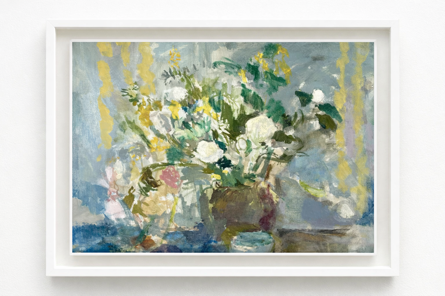 Still Life With Striped Drape - Framed, Oil & Piment on linen (40x50cm)