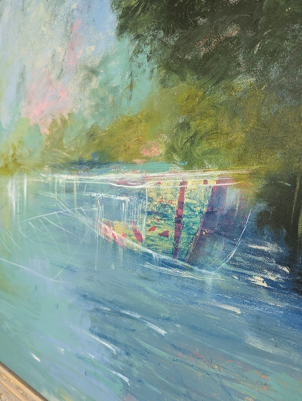 Thumbnail: Moored by the Weeping Willow - Framed, Oil & Cold Wax on Linen (80x80cm)