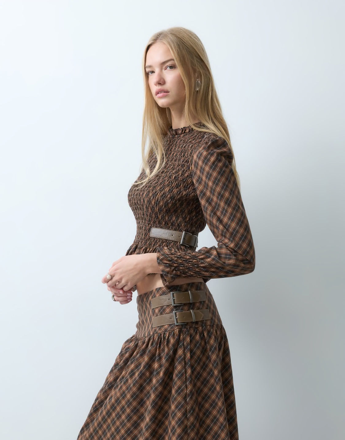House of Sunny Check Buckle Skirt Multi Check