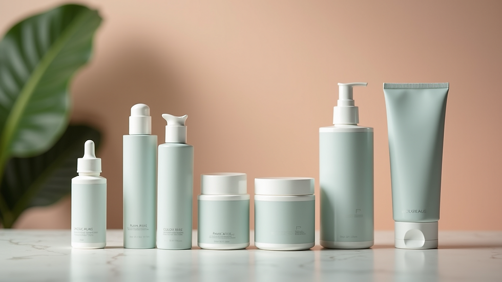 High angle view of a variety of topical creams on a table