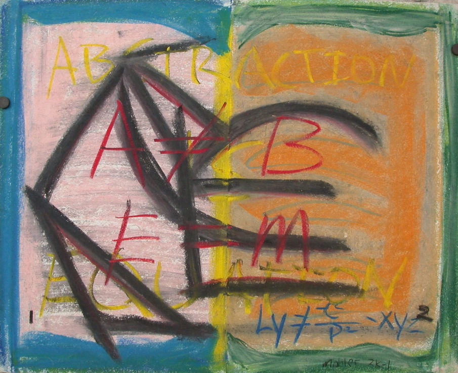 Chalk drawing with black designs and equations