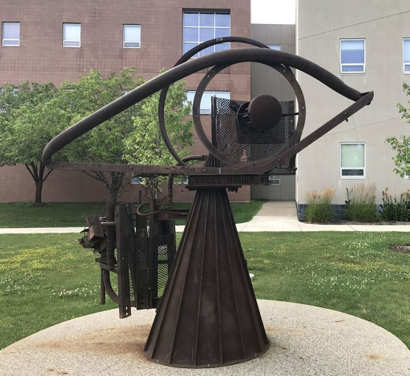 Very large contemporary steel sculpture at Kent State University.