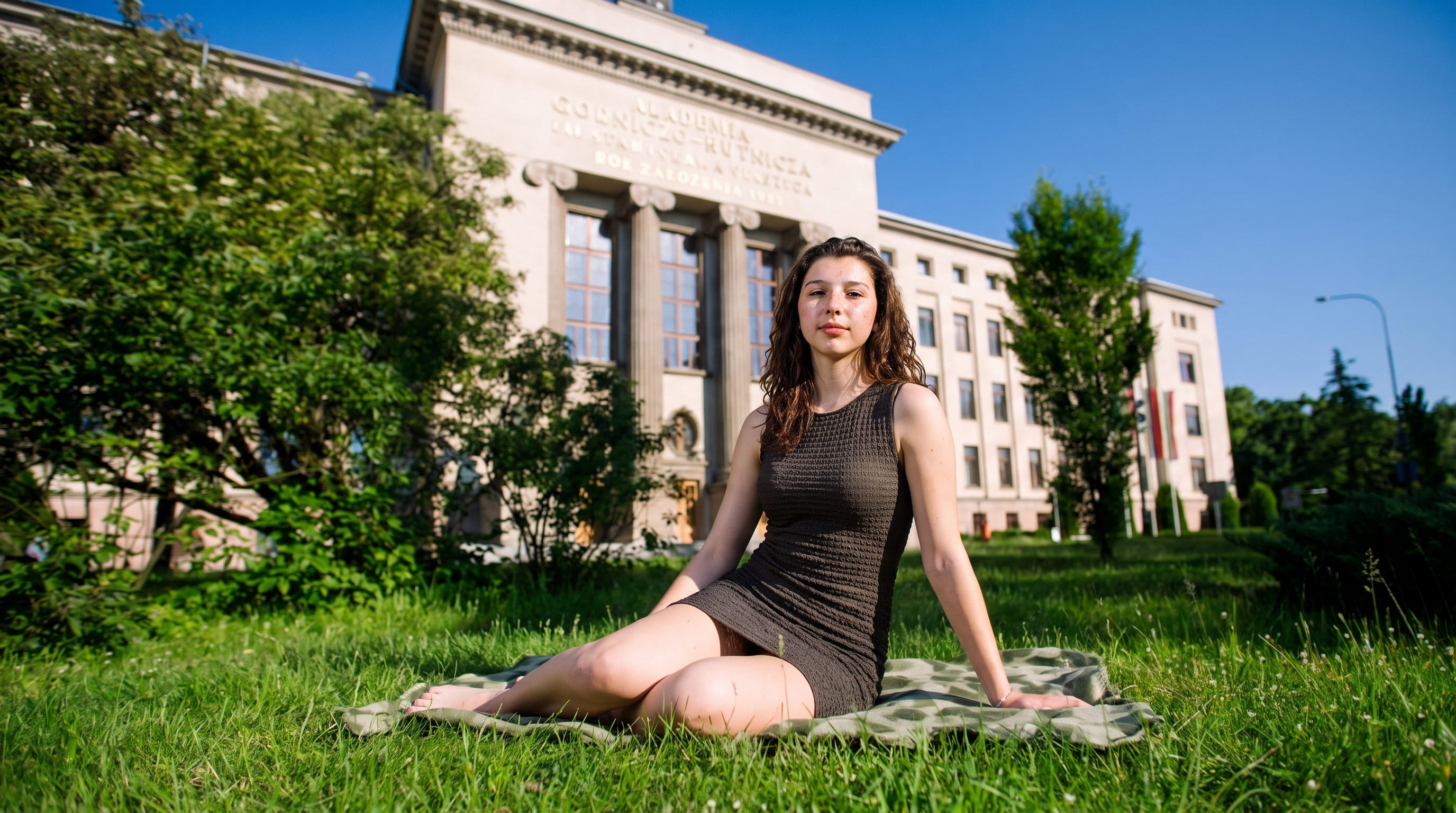 EuropeUni İzmir yurtdışı eğitim ofisi danışmanlığı ile Polonya AGH University of Science and Technology'den sınavsız kabul alan öğrenci Zeynep Ceylan kampüs bahçesinde.