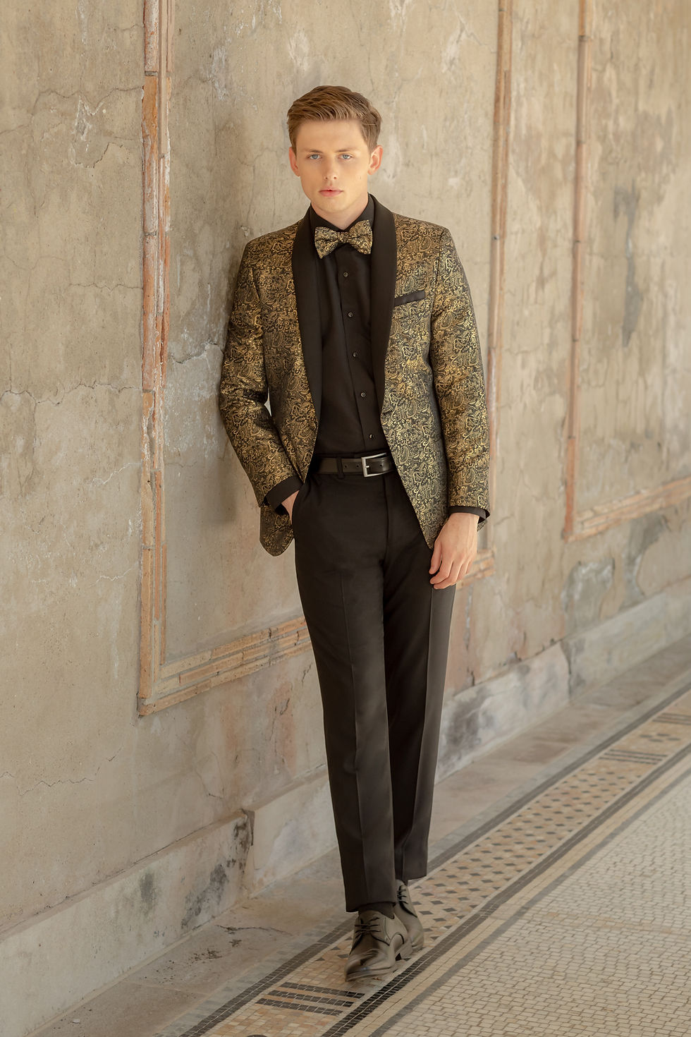 Black and Gold Metallic Paisley by Pure Silk Fabrics