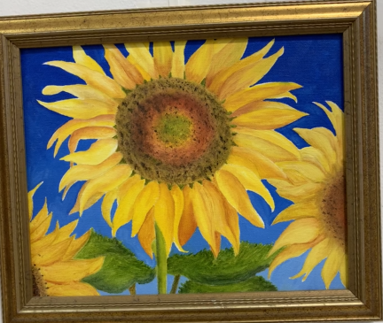 "Sunflowers" by Pat Scott, acrylic, not for sale