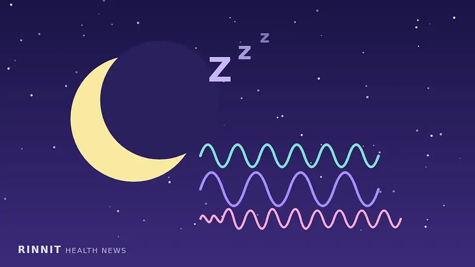 REM sleep illustration: a crescent moon, stars and sleep brain waves