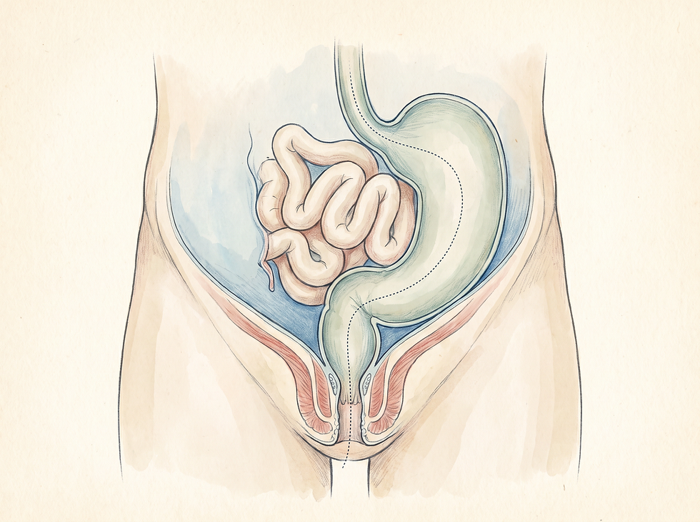 Conceptual view of an internal ileal pouch (J-pouch) created to restore a functional waste pathway.