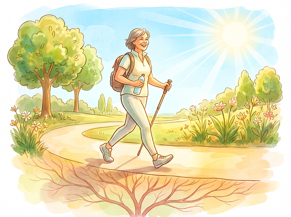 Recovery and wellness after renal artery stenting, illustrating rest, follow-up care, and a healthy lifestyle