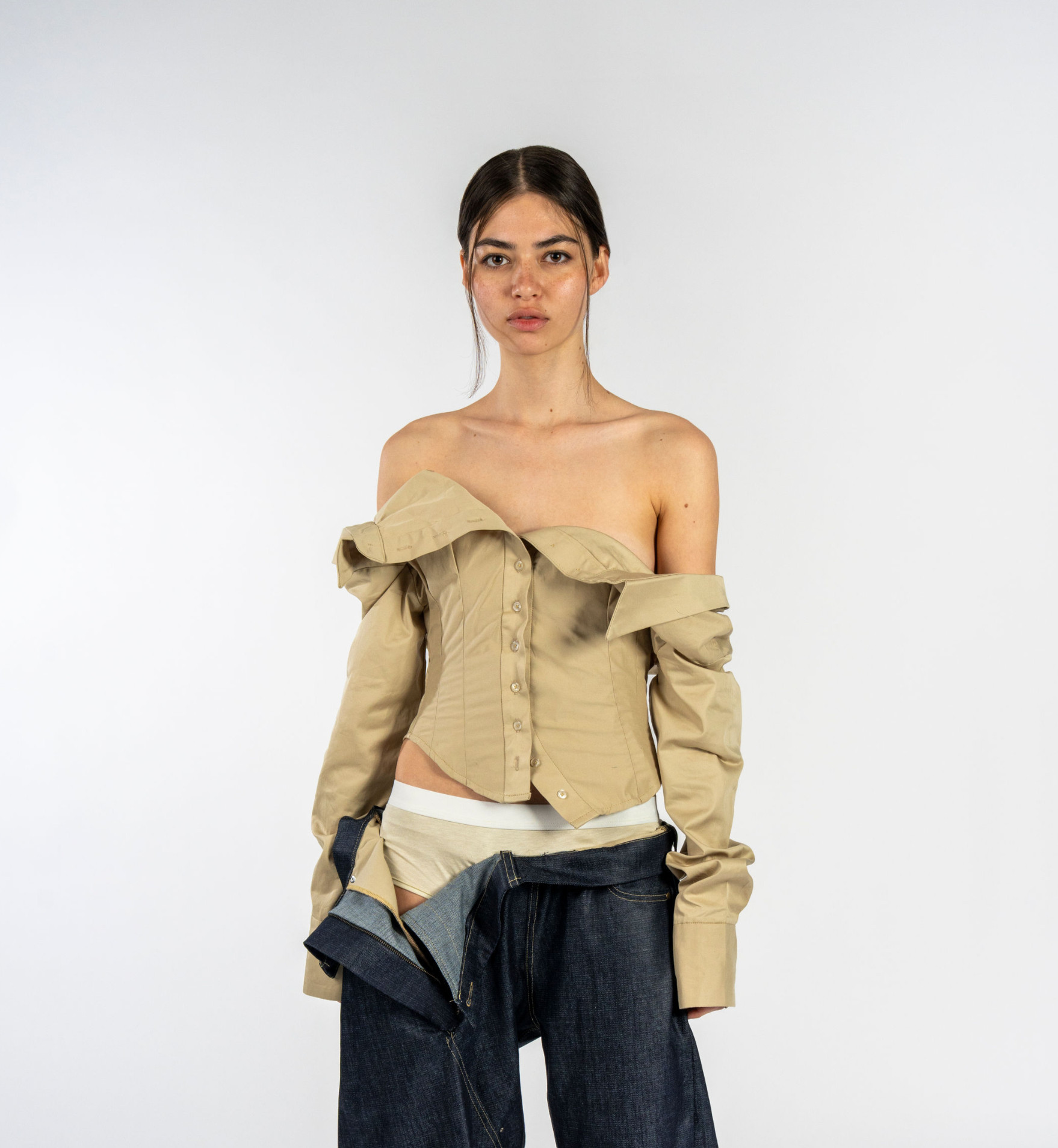 Beige Falling Asymmetrical Shirt