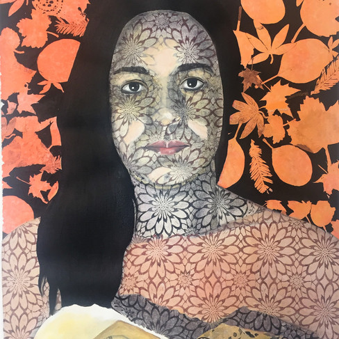 Rahma Naili, « Métamorphose », Paris 2019, techniques mixtes sur toile, 53*47cm.