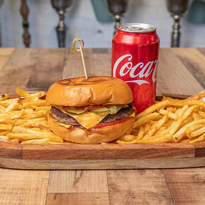 Cheese burger with Chips and Coca 375ml