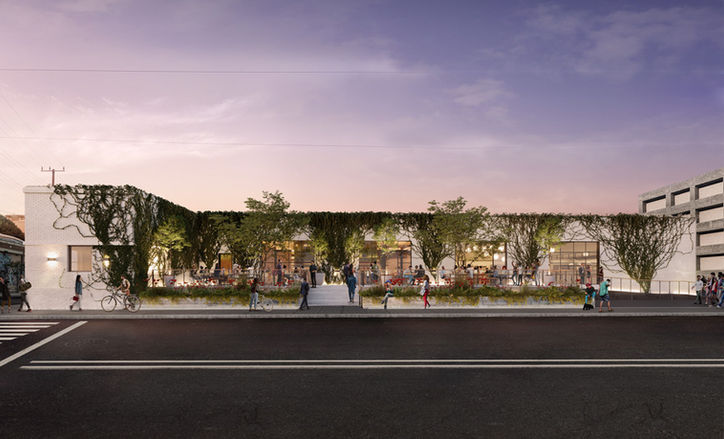 Exterior Ambiance of Repurposed Vintage Industrial Buildings by The Feel Interior Design Los Angeles.