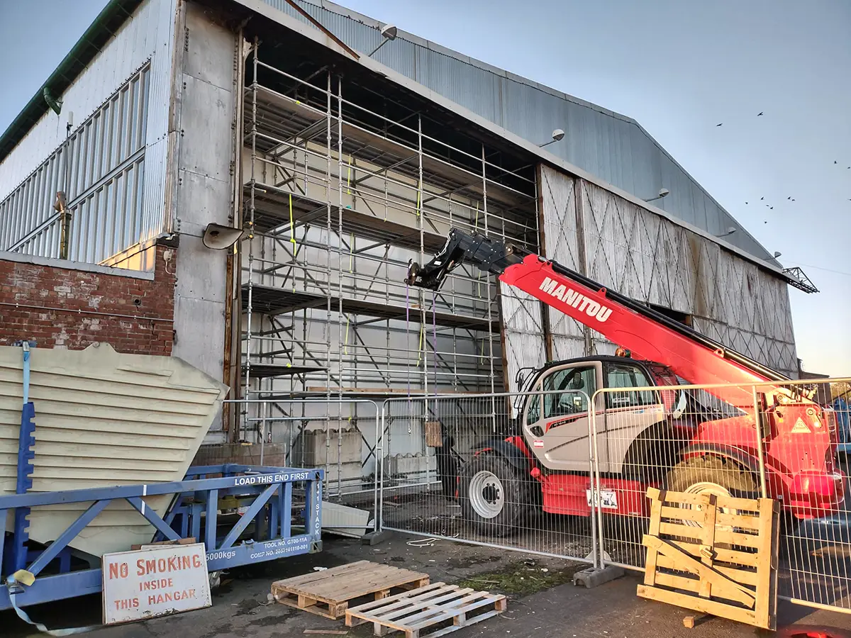 Hangar 2 doors being taken off for restoration at the Ulster Aviation Society