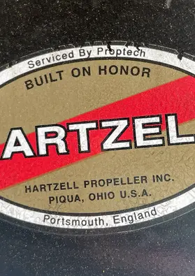 Hartzell sticker artwork on the four-bladed propeller of Tucano T.1 'Enniskillen' ZF378 at the Ulster Aviation Society