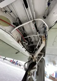 Looking up into front landing gear compartment on Tucano T.1 'Enniskillen' ZF378 at the Ulster Aviation Society