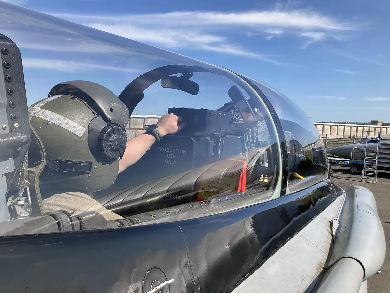 Two visitors were lucky enough to experience the real Tornado GR.4 cockpit when it was taken out of the UAS hangars