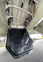 Looking up into wing landing gear compartment on Tucano T.1 'Enniskillen' ZF378 at the Ulster Aviation Society