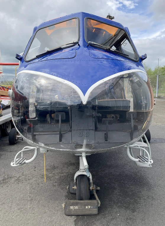 Nose of Sycamore Helicopter XJ918 outside the Ulster Aviation Society in Lisburn