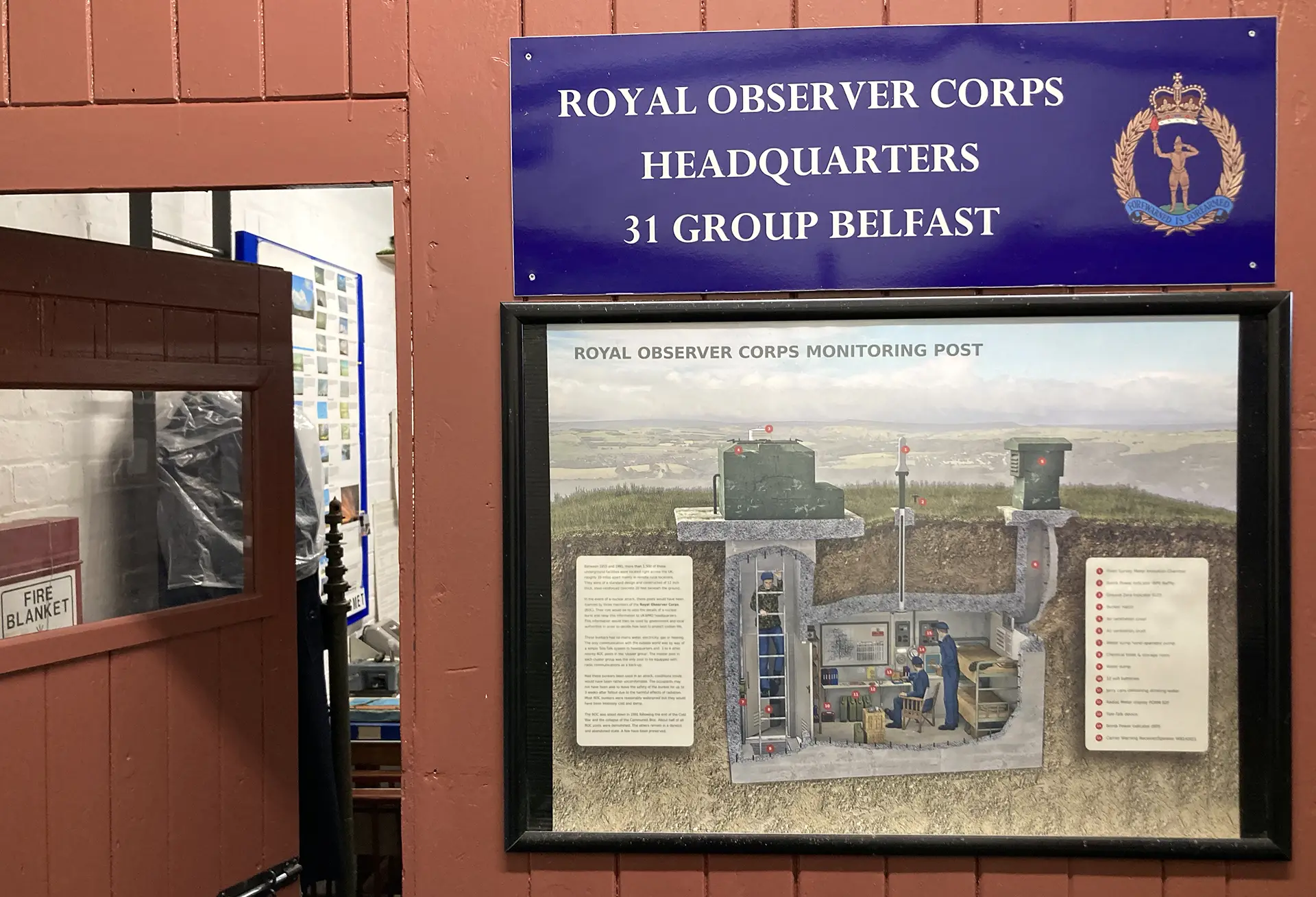 Royal Observer Corps' HQ 31 Group Belfast Sign and Monitoring Post diagram at the UAS