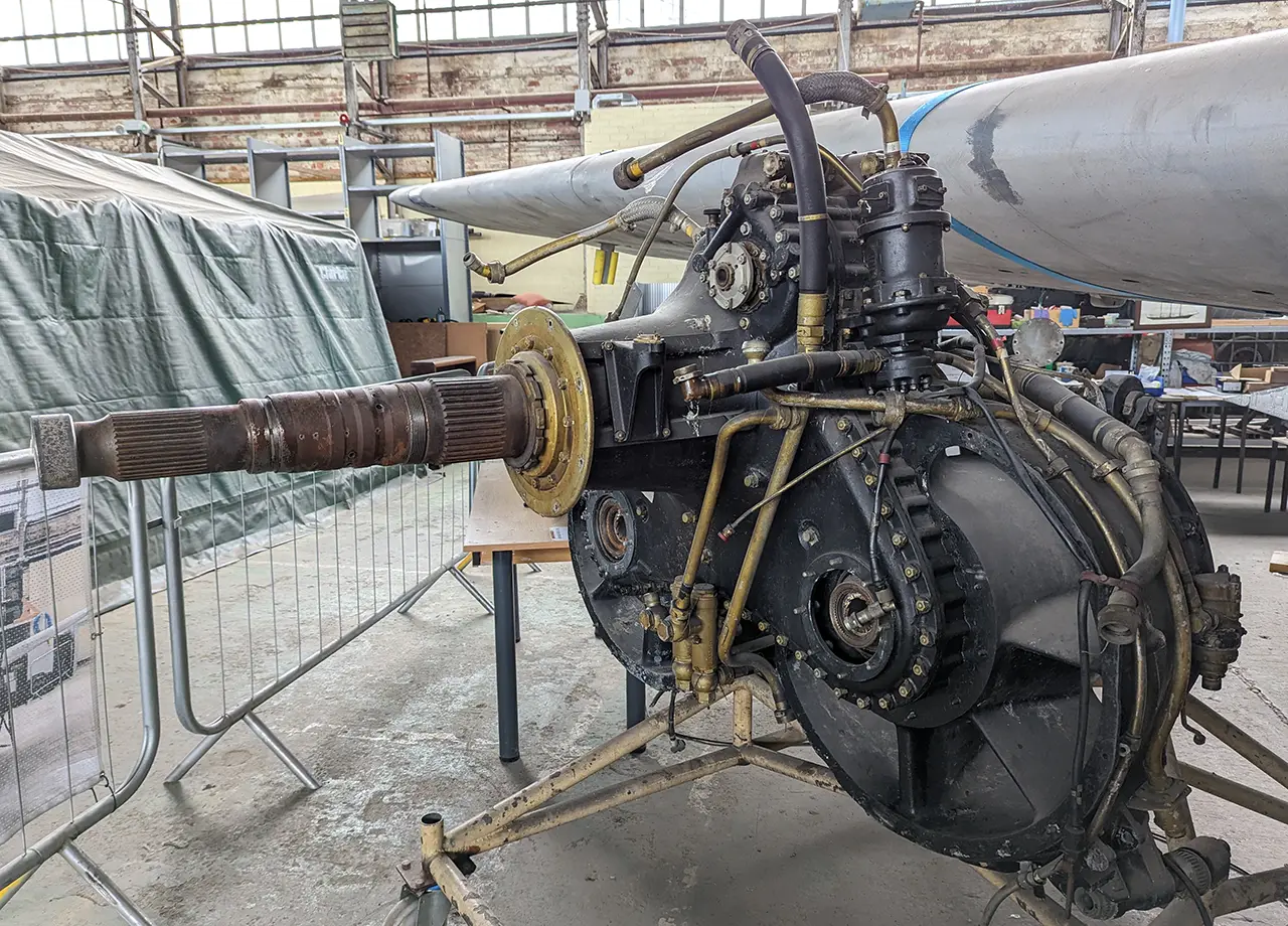 The enormous gearbox which allowed the side-by-side Mamba engines to drive the common-axis contra-rotating propellers
