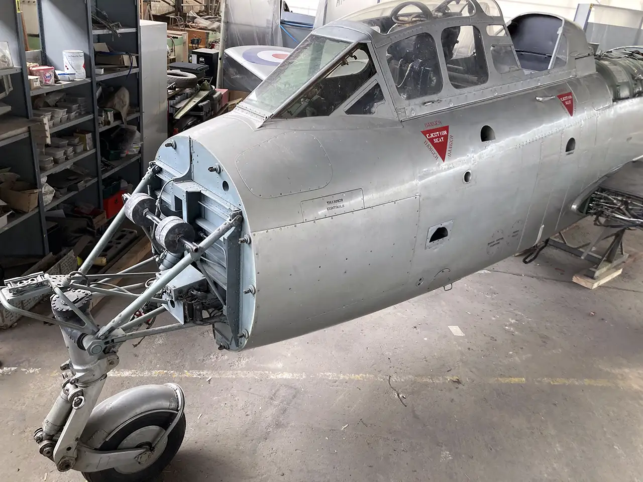 Front cockpit of Gloster Meteor T.7 WA634 being restored at the Ulster Aviation Society. Image: Mark J. Cairns