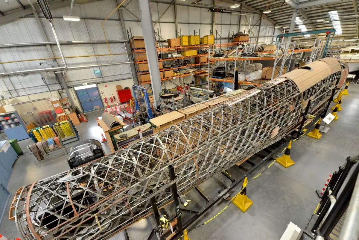 Wellington Bomber undergoing restoration work at RAF Cosford's Conservation Centre