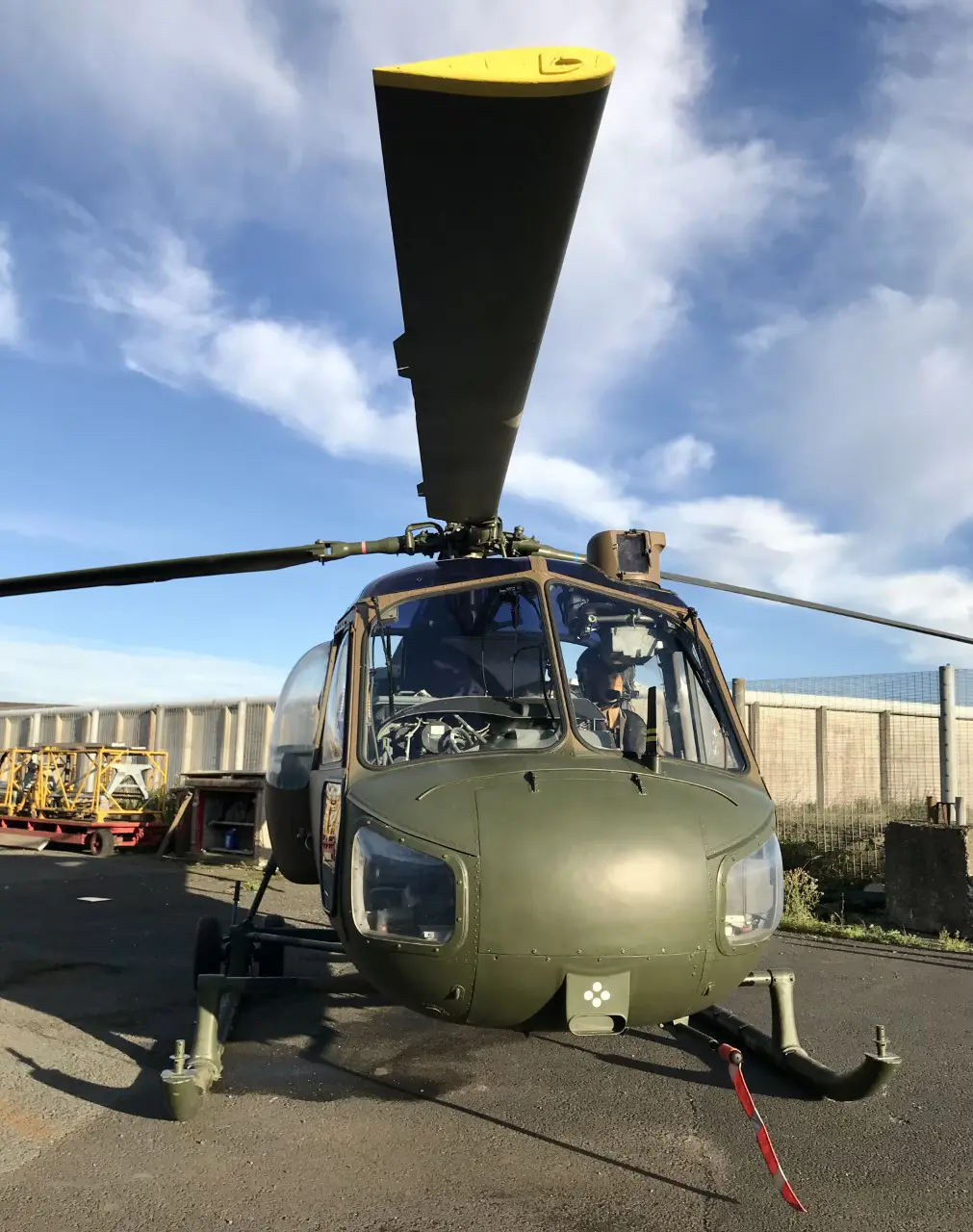 Westland Scout helicopter XV136 in the UAS Compound during EHOD 2022. Image by Mark J. Cairns