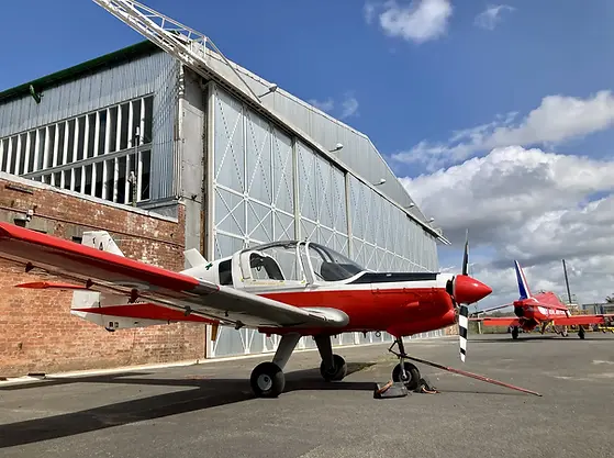 Bulldog XX530 out in our compound with our Red Arrows Hawk. Image: Mark J. Cairns