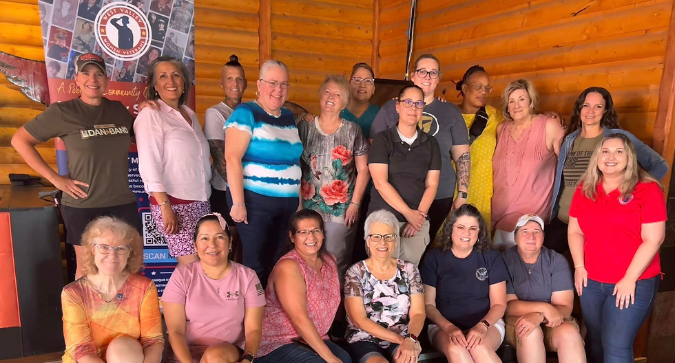 Five West Valley Women Veterans members sharing a meal at a community brunch.