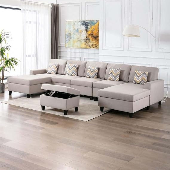 Suburban Soiree 6Pc Double Chaise Sectional Sofa w/Storage Ottoman $1,407.25