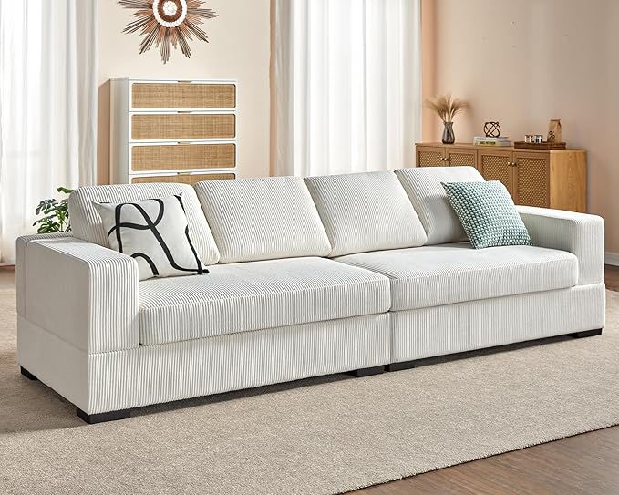 Amerlife 114 Inch Couch, Oversized Sofa- Deep Seat Sofa in Beige Corduroy $584.48