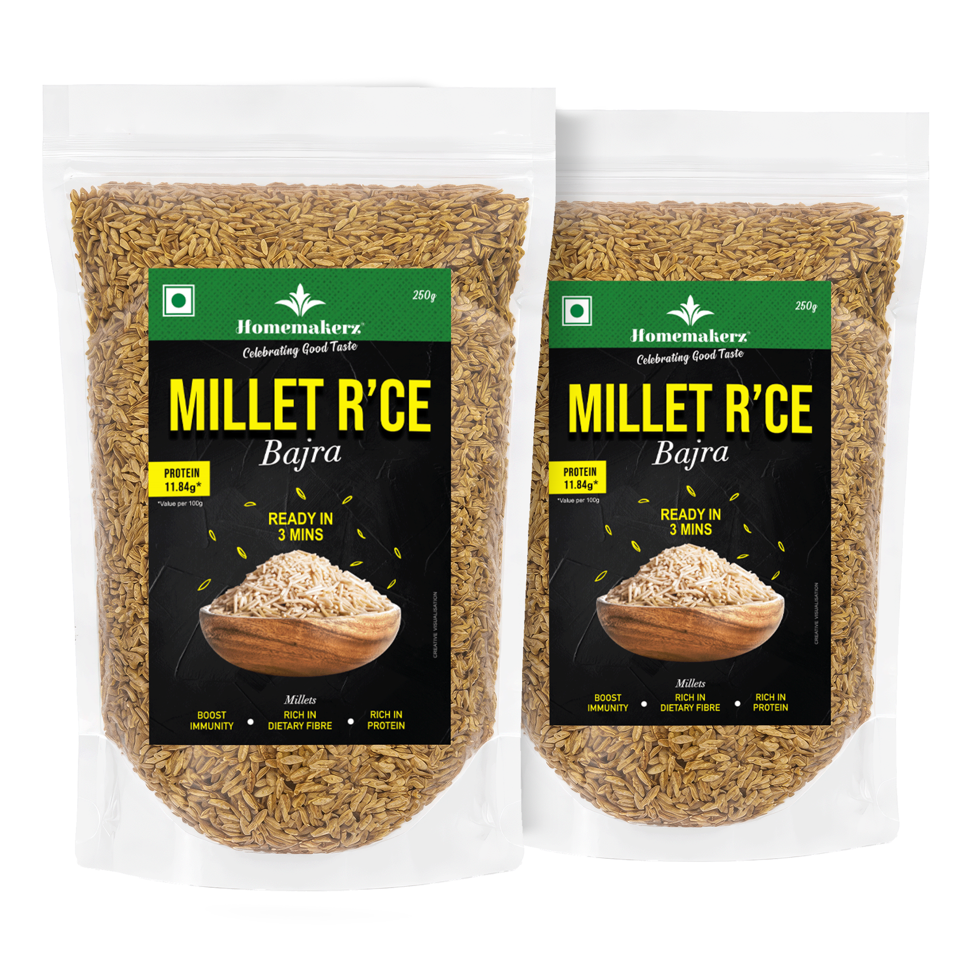 Bajra Millet Rice Pack of 2 - Rich in Dietary Fibre - 250 gm Each
