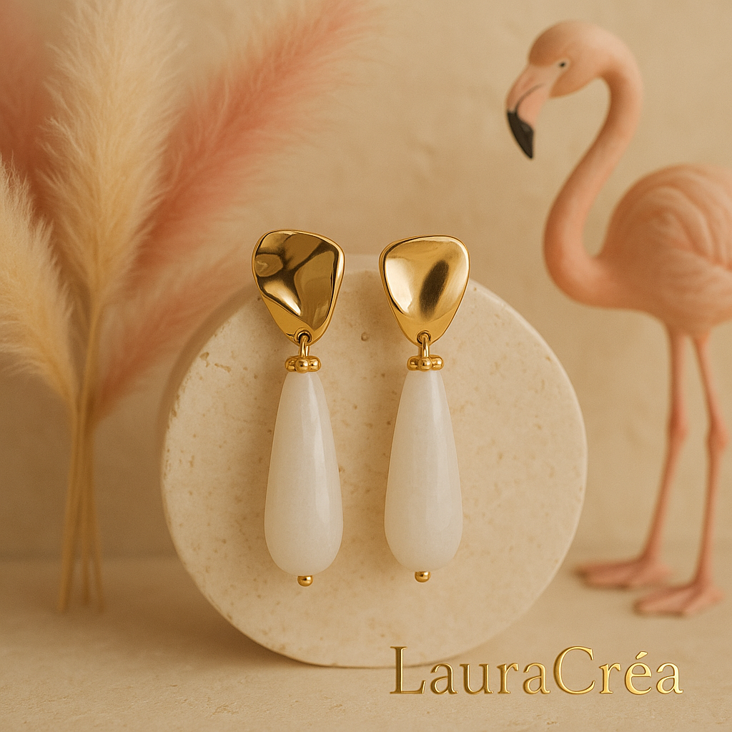  Boucles d’oreilles – Perles d’Onyx Blanc Naturel ✨