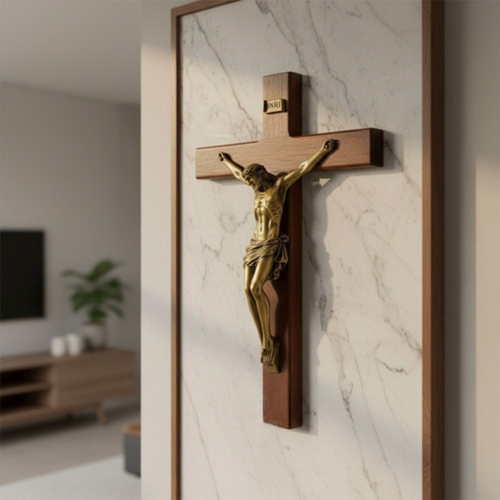 Crucifixo de Parede Jesus Cristo em Mármore Bronze - Cruz de