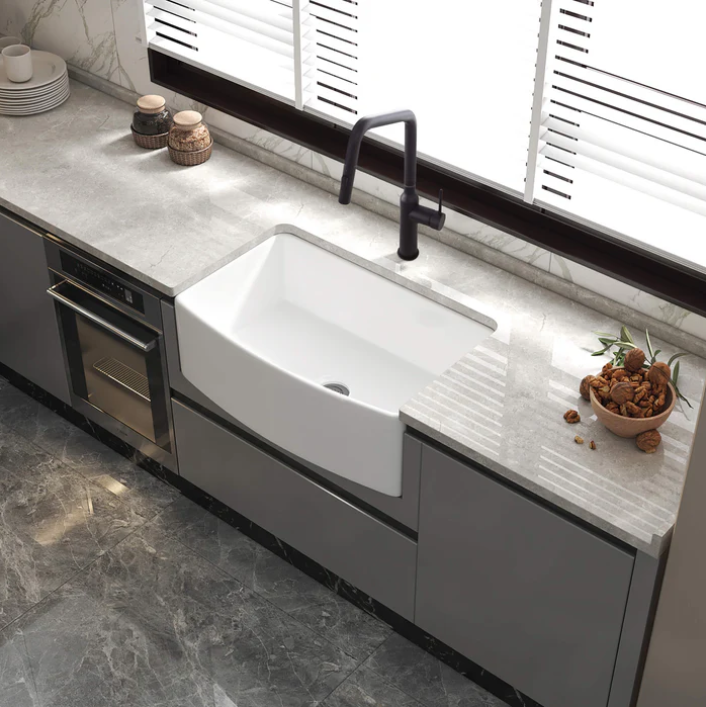 Nova 33" Curved Apron Front Fireclay Farmhouse Kitchen Sink - C2-33SFC
