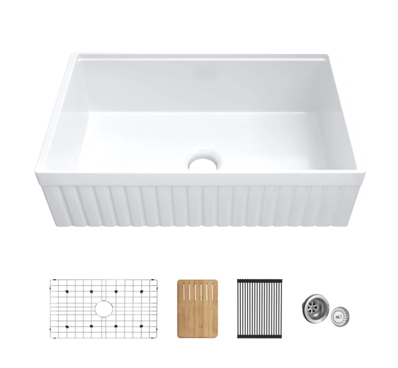 Nova 33″ Reversible Apron Kitchen Farmhouse Fireclay Workstation Sink - C2-33SFP