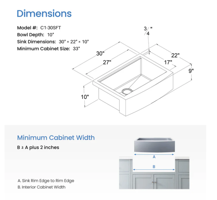 Thumbnail: 30" Farmhouse Apron Single Bowl Stainless Steel Workstation Kitchen Sink - C1-30