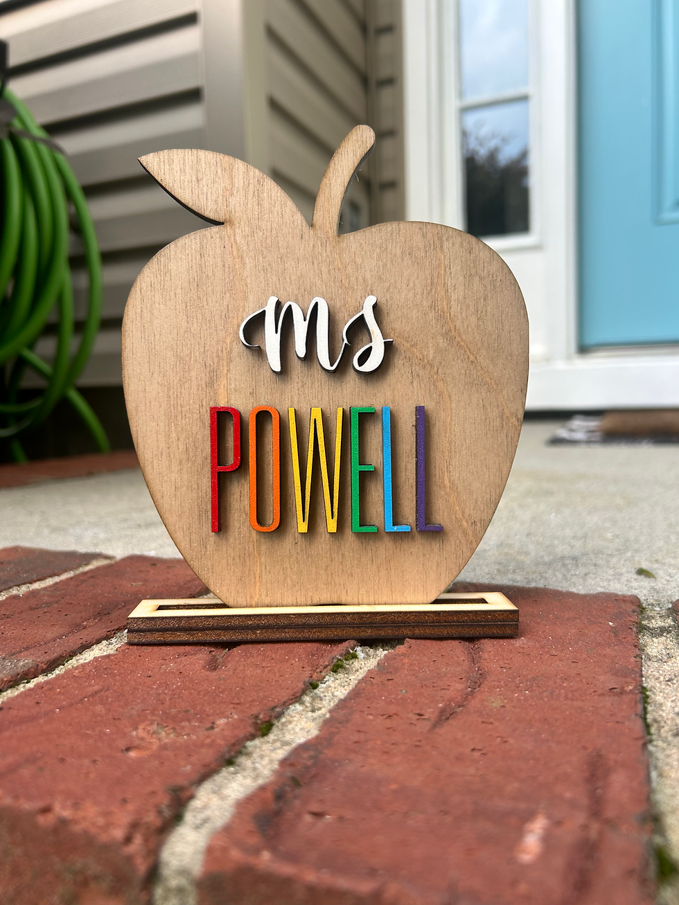 Personalized Rainbow Teacher Apple Sign